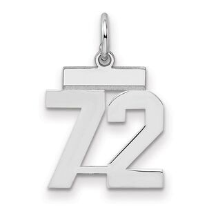 Sterling Silver, Athletic Collection, Small Polished Number 72 Pendant